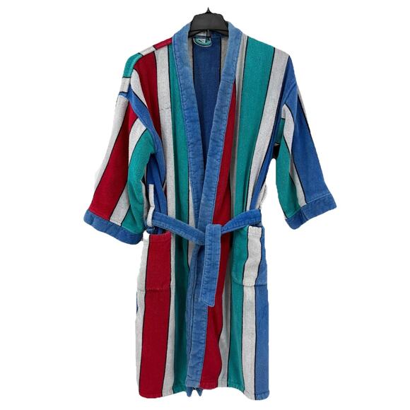 VTG CHRISTIAN DIOR Monsieur Adult One Size Terry Cloth Cotton Robe Striped WORN! - Picture 1 of 15